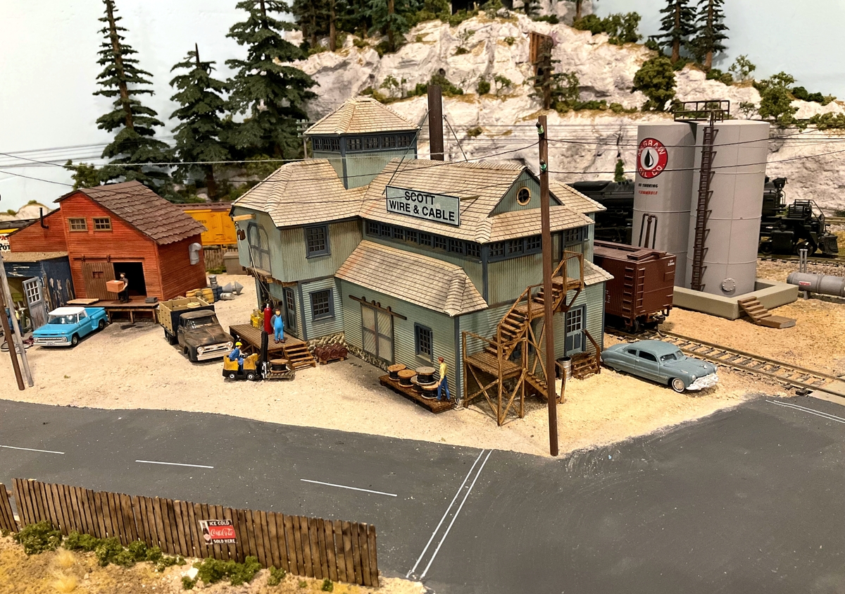 The new completed and placed model of the Scott Wire & Cable Co. A long labor of love by Buck.